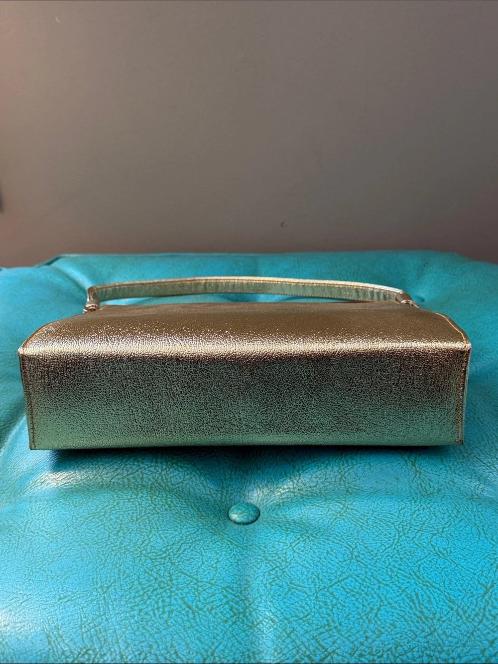 Vintage Town & Country Metallic Gold structured Shoulder Bag Purse mid century